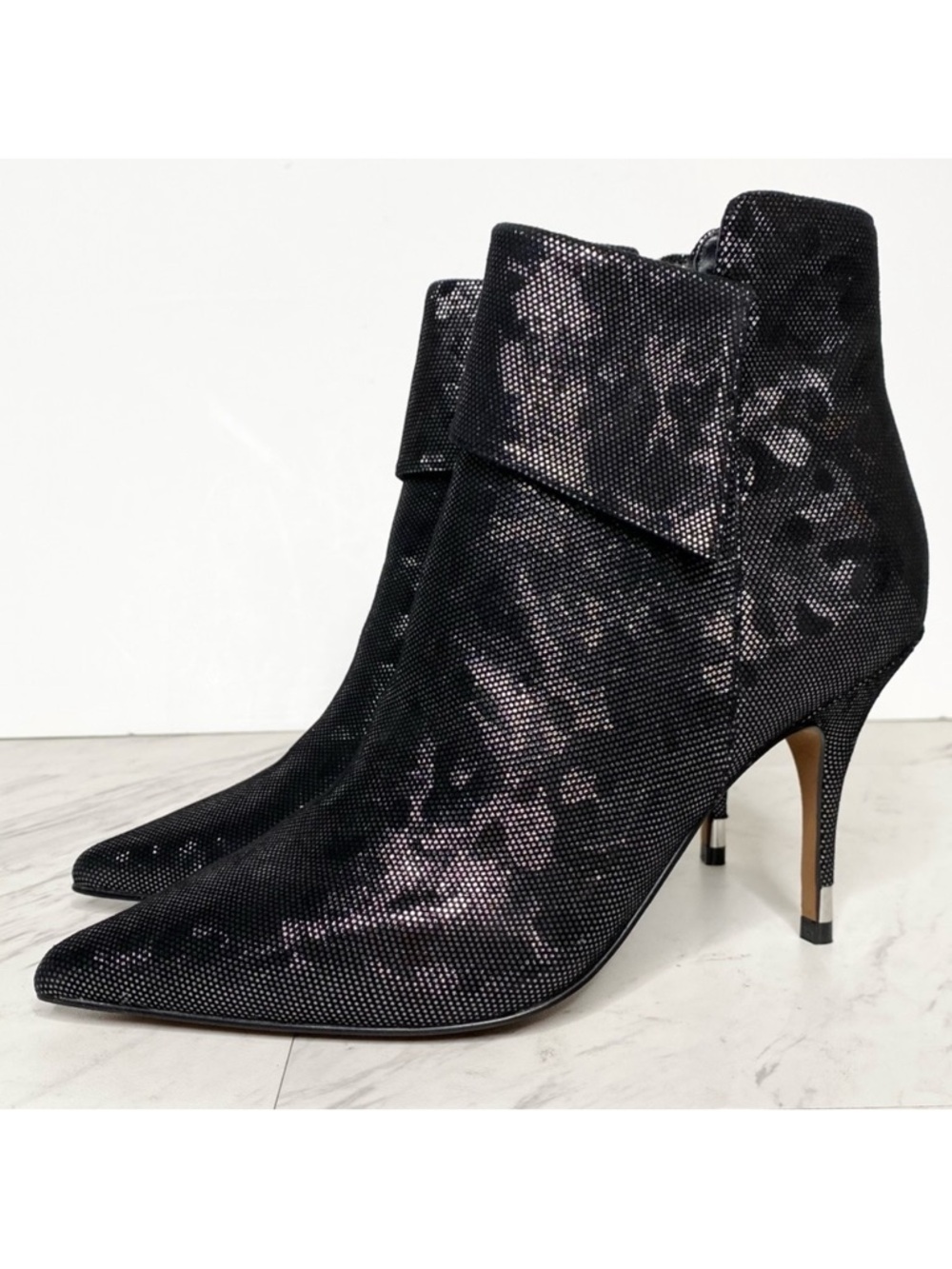 Paolo North Black Silver Pointed Toe Heeled Bootie 6M